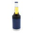 A drink bottle holder in navy with a silver base, designed to keep beverages cool.
