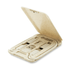 A cream-coloured charging cable set in a compact, eco-friendly case, featuring connectors for various devices.