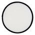 A foldable flying disc with a white centre and a black border, featuring a logo.