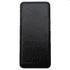A black power bank with a sleek design, featuring a logo and specifications on the underside.