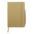 A brown A5 notebook with an elastic band and a pen attached, featuring a textured cover and a ribbon bookmark.