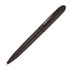 A black metal ballpoint pen with a sleek design and clip, featuring a logo on the surface.