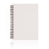 A spiral-bound A5 notebook in a natural stone paper finish, featuring a plain white cover and metal wire binding.