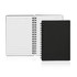 A black A6 spiral-bound notebook with lined pages, featuring a simple cover design and visible binding.