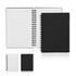 A black A6 spiral-bound notebook with lined pages, featuring a sleek cover and multiple sizes displayed.