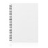 A white A5 spiral bound notebook with a black spiral binding and a plain cover.