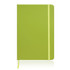 A green A5 leather-look notebook journal with a matching elastic closure and bookmark ribbon.