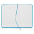 A A5 notebook journal with a leather-look finish, featuring a bright turquoise cover and lined pages.
