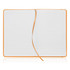 A notebook journal with a leather-look cover in vibrant orange, featuring lined pages and a ribbon bookmark.