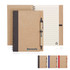 A recycled paper spiral-bound eco notebook in kraft brown, accompanied by a pen and featuring a logo. Available in multiple colours.