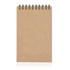 A spiral-bound notepad made of recycled brown paper with a plain cover. It features a metal binding at the top.