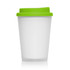 A drink bottle featuring a frosted white body and a bright green lid, designed with a double wall for insulation.