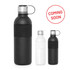 A drink bottle in black stainless steel with a double wall design, featuring a glossy finish and a metal cap.