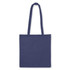 A navy non-woven tote bag with a V gusset and long straps, featuring a logo.