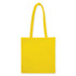 A yellow non-woven bag with a V gusset and long handles, featuring a logo on one side.