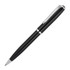 A metal ballpoint pen in black with silver accents, featuring a sleek design and a clip.