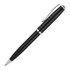 A black metal ballpoint pen with silver accents and a clip, featuring a sleek, elegant design.