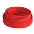 A red tubular lanyard, 10mm in width, neatly coiled with a textured finish, featuring a logo.