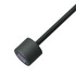 A black handle with a rounded end, featuring a small coloured detail at the top. The handle is attached to a long rod.