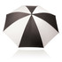 A black and white striped umbrella with a 75cm diameter and a central handle, featuring a logo.