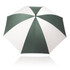 A 75cm umbrella featuring a green and white striped design and a central black handle, with a logo.