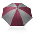 A 75cm umbrella featuring a maroon and grey striped design. It has a logo on the handle.