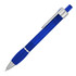 A blue ballpoint pen with a silver clip and a textured grip. The pen features a sleek design and branding.