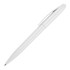 A white ballpoint pen with a glossy finish and a clip. It features a branding logo.