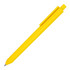 A yellow triangular ballpoint pen with a matte finish and a clip for easy attachment. It features a logo on the barrel.