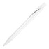 A white ballpoint pen with a solid colour body and a silver clip, featuring a logo on the side.