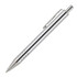 A metal ballpoint pen in silver with a sleek design and a clip, featuring decorative holes along the barrel.