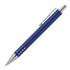 A blue ballpoint pen with a silver clip and decorative holes, featuring a sleek executive design and branding.