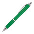 A green ballpoint pen with a sleek design and chrome accents, featuring a clip and a smooth finish.