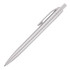A silver ballpoint pen with a sleek design and a clip for easy attachment. It features a branding logo.