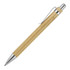 A bamboo ballpoint pen with a silver clip and accents, featuring a natural wood finish.