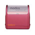 A red Modico 6 stamp with a clear top for imprinting, featuring a logo on the front.