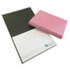 Recycled leather combination notepad cover in pink and grey, with unprinted white notepad inside. Features branding.