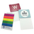 A set of magnetic bookmarks in vibrant pink, yellow, green, and blue, along with branding elements.