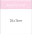 A notepad with white sheets, measuring 70x75mm, featuring a branding logo at the top.