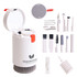 A white 20-in-1 cleaning kit with various tools and a logo, featuring brushes, cloths, and a spray bottle.