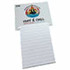 A notepad with a white lined pad and a colourful branded header. It features a magnetic backing for easy attachment.