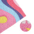 A colourful PVC Spiraloop Logo Mat featuring pink, blue, purple, and yellow wave patterns. Includes a detailed close-up section.