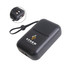 A black 10000mAh eco portable fast charging power bank with a logo and a wrist strap.