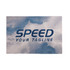 Acrylic fibre logo mat in shades of blue and grey, featuring a logo and text design.