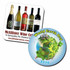 Two coasters displayed together: one features a selection of wine bottles, and the other showcases a colourful Earth Day design.