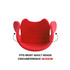 A bright red party hat shaped like a cowboy hat, suitable for most adult head sizes. Features a logo.