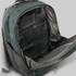 A dark green backpack with a large opening, featuring multiple pockets and compartments inside. It has a logo.