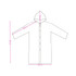 A grey raincoat with a hood, featuring a button closure and long sleeves, with dimensions indicated.