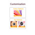 Options for customisation of plush toys, featuring various colour swatches and eye designs in different styles.