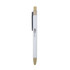 Abele Bamboo Click Pen in white with a bamboo tip and clip, featuring a logo.